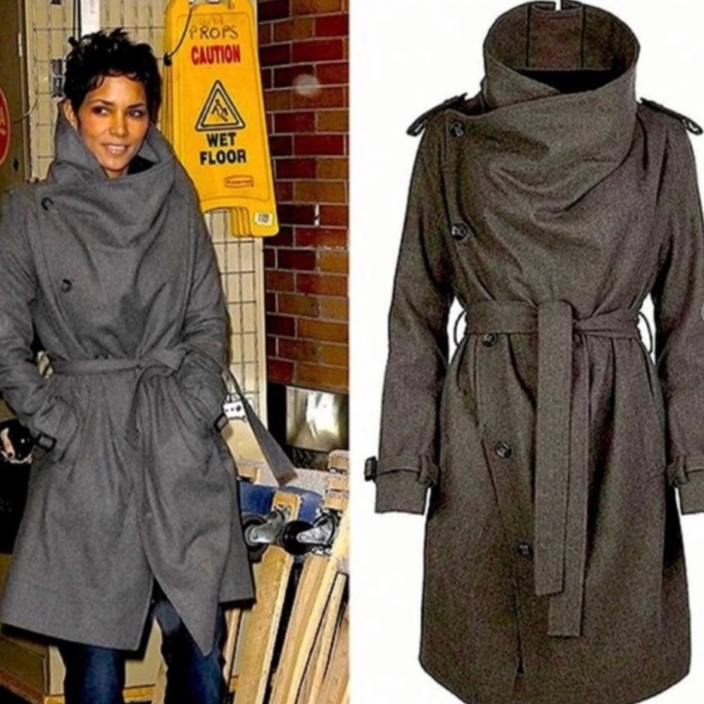 AllSaints Nahara Wool Blend Asymmetrical Peacoat Over Coat New Wave Goth Glam